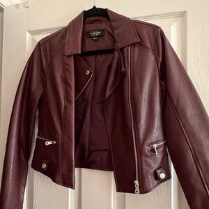 Women's Burgundy Faux Leather Moto Jacket
